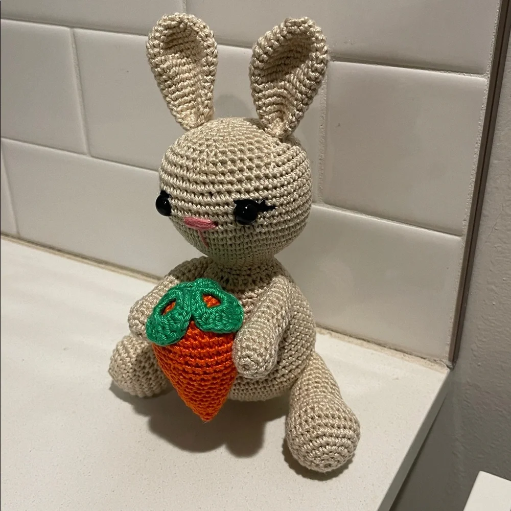 Handcrafted Spring Easter Bunny Rabbit Holiday Decor Amigurui Crochet Carrot - Picture 3 of 10